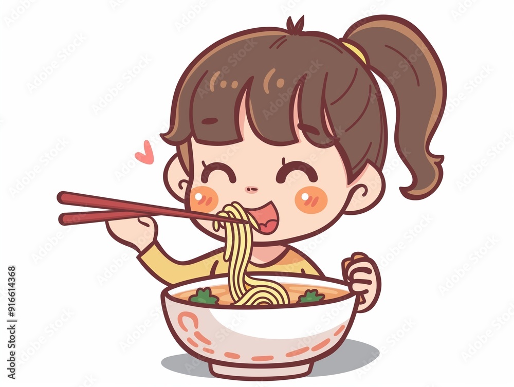 A child eat noodle's. simple illustration. AI generated A child eat noodle's. simple illustration. AI generated