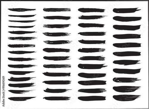Set black paint strokes and ink brush strokes.  Trendy brush strokes for black ink paint, grunge brush, dirt brush, watercolor design, and dirty texture.