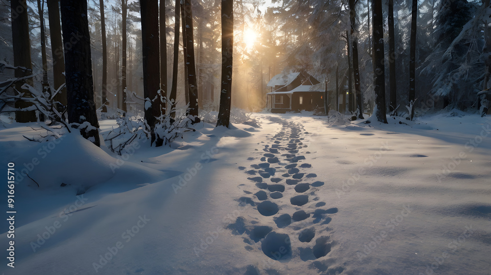 footpath in winter forest, ai generated footpath in winter forest, ai generated