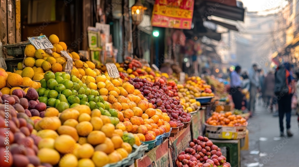 Vibrant Fruit Stalls at a bustling Market
