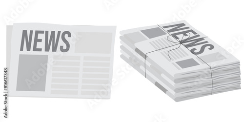 Pile of newspapers on white background. Stack of newspapers. Paper waste