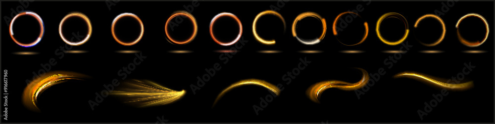 Naklejka premium Neon swirl yellow. Curve blue line light effect. Abstract ring background with glowing swirling background. Energy flow tunnel.