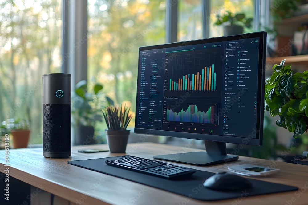 A smart computer on a sleek office desk A smart computer on a sleek office desk