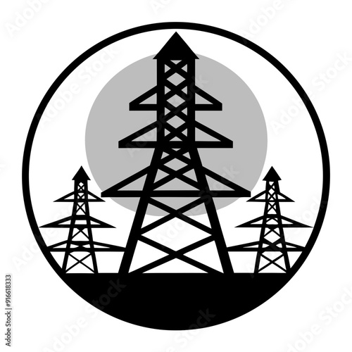 Dynamic Power Tower Silhouette, High-Voltage Energy Icon photo