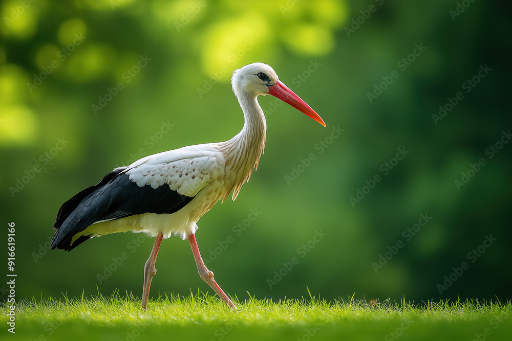 Fototapeta premium stork walking on gras