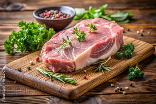 Obraz na płótnie Raw pork steak with herbs around w salonie