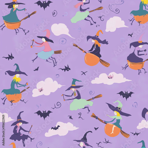 The photo illustration of a seamless pattern on Halloween background on fancy mood