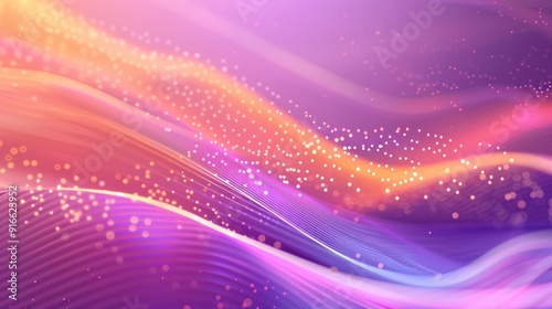 Abstract Pink and Orange Waves with Glowing Particles