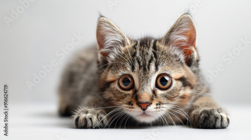 A cute little cat crawling on the ground