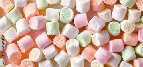 Colorful marshmallows candy as background texture. Close up of sweet mini marshmallows. Top view or flat lay