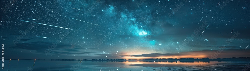 Fototapeta premium A beautiful night sky with a large starry sky and a small moon