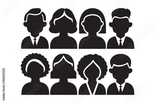 Vector Flat Icons Set Black Silhouettes of Men Women for User Profiles Avatars