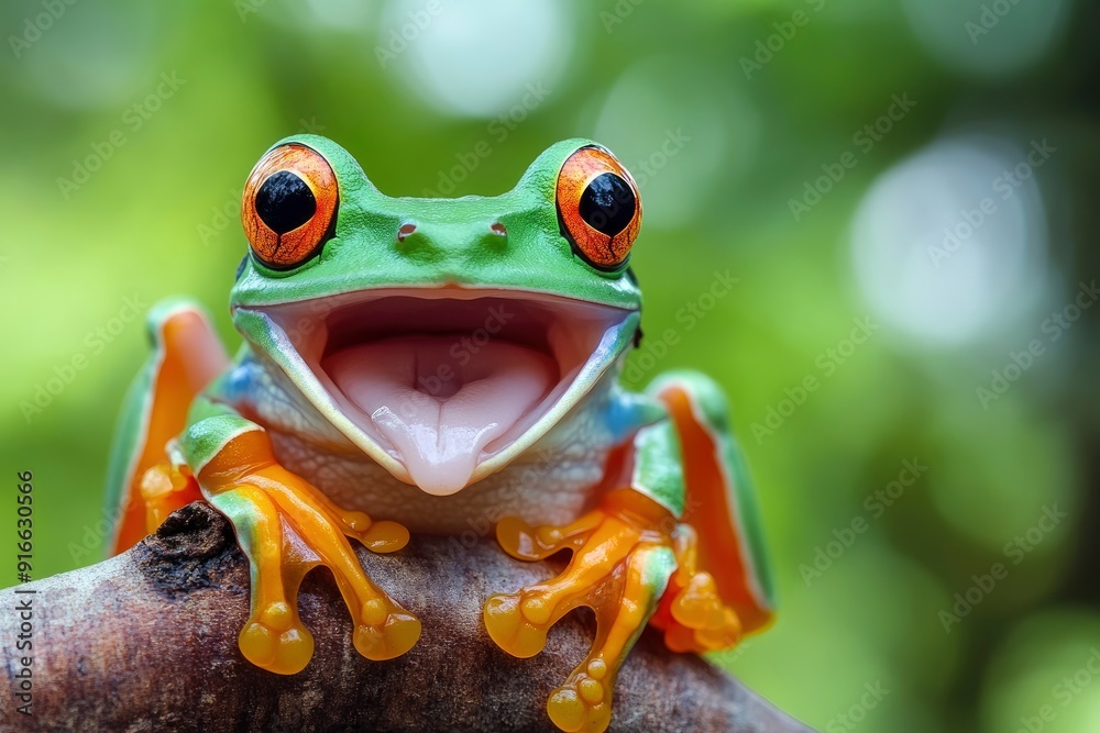 Tree frog, flying frog laughing , ai