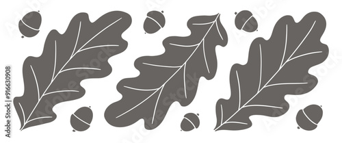 One color oak leaves and acorns