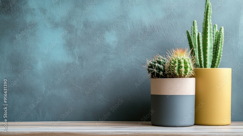 Succulents in Pots Against a Teal Wall Succulents in Pots Against a Teal Wall