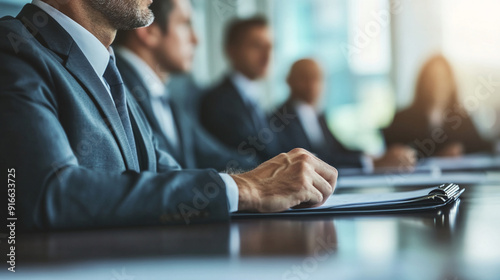 An executive making a decision during a board meeting. executive making