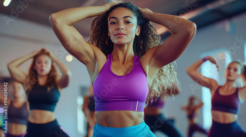 Capture diverse people enjoying a dance workout class. photo