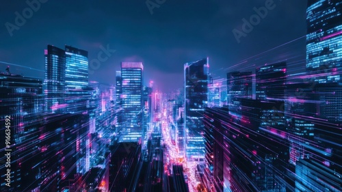 Wallpaper Mural Neon Cityscape with Streaks of Light Torontodigital.ca