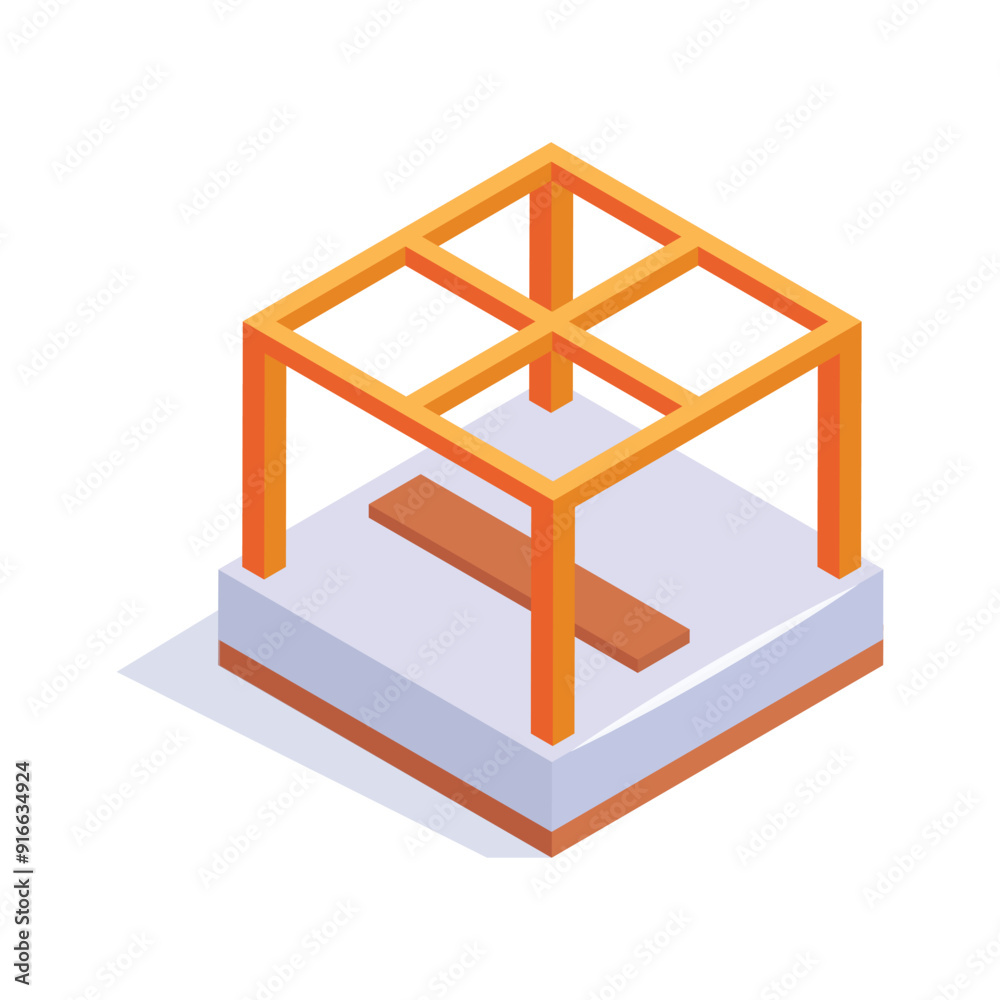 Roof structure, building framework isometric icon in trendy design style