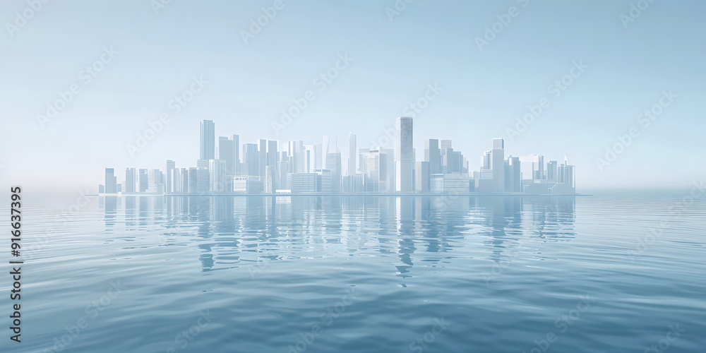 Fototapeta premium Abstract future urban agglomeration and water reflection