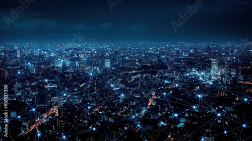 Wallpaper Mural Night Cityscape with Connected Network Torontodigital.ca