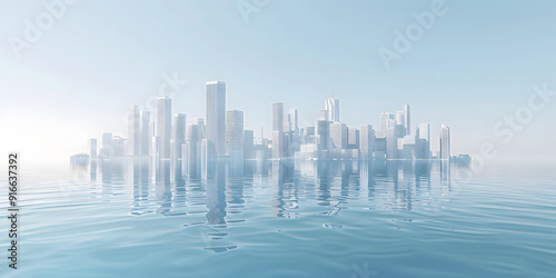 Abstract future urban agglomeration and water reflection