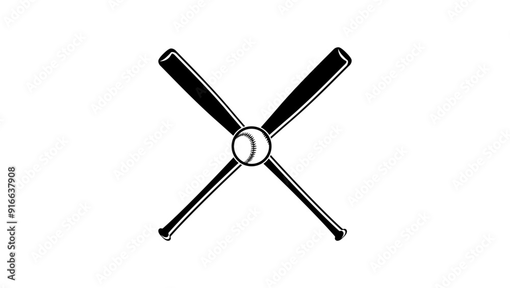 crossed baseball bats, black isolated silhouette crossed baseball bats, black isolated silhouette