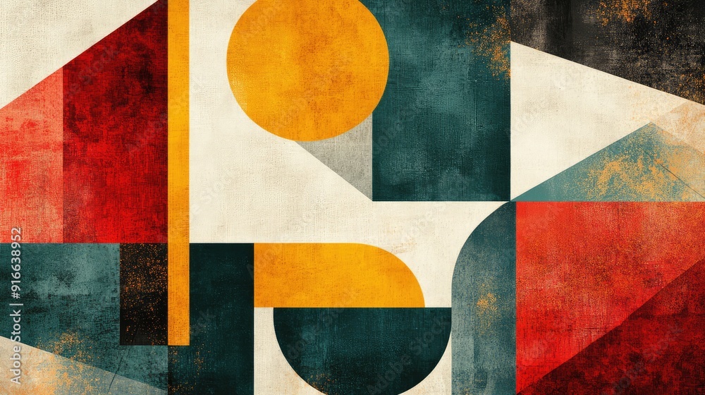 Generative AI, abstract Bauhaus style background with grainy paper texture. Trendy modern minimal 20s geometric design. Digital art, vertical format. Generative AI, abstract Bauhaus style background with grainy paper texture. Trendy modern minimal 20s geometric design. Digital art, vertical format.
