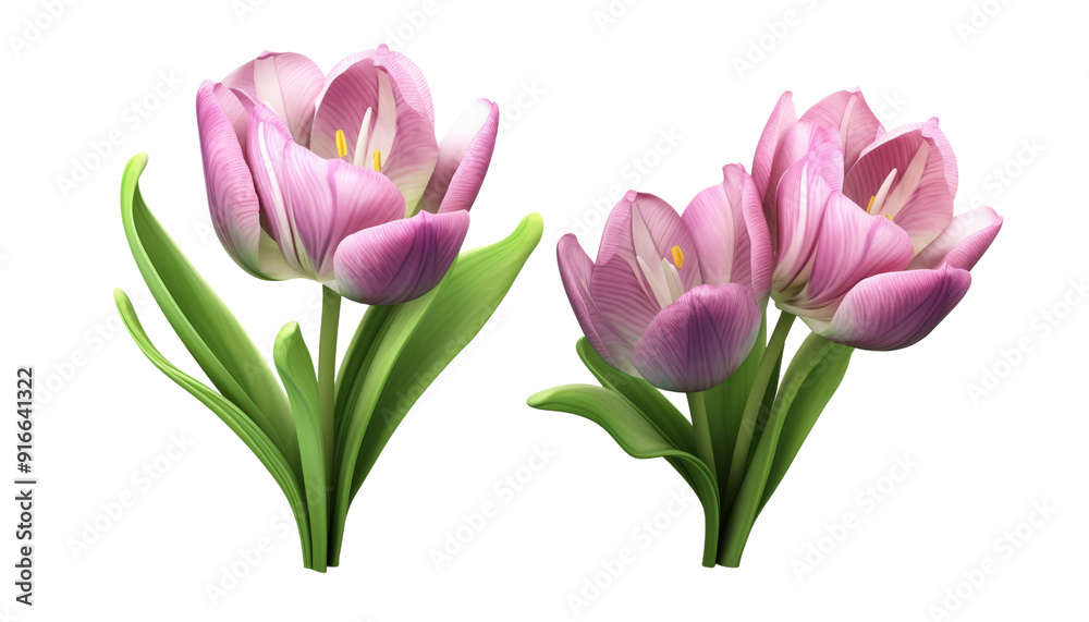 Fototapeta premium pink tulips isolated on transparent background cutout