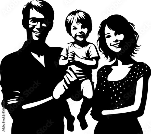 vector image of silhouettes of a happy family for various types of design