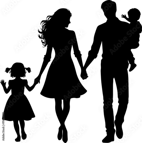 vector image of silhouettes of a happy family for various types of design