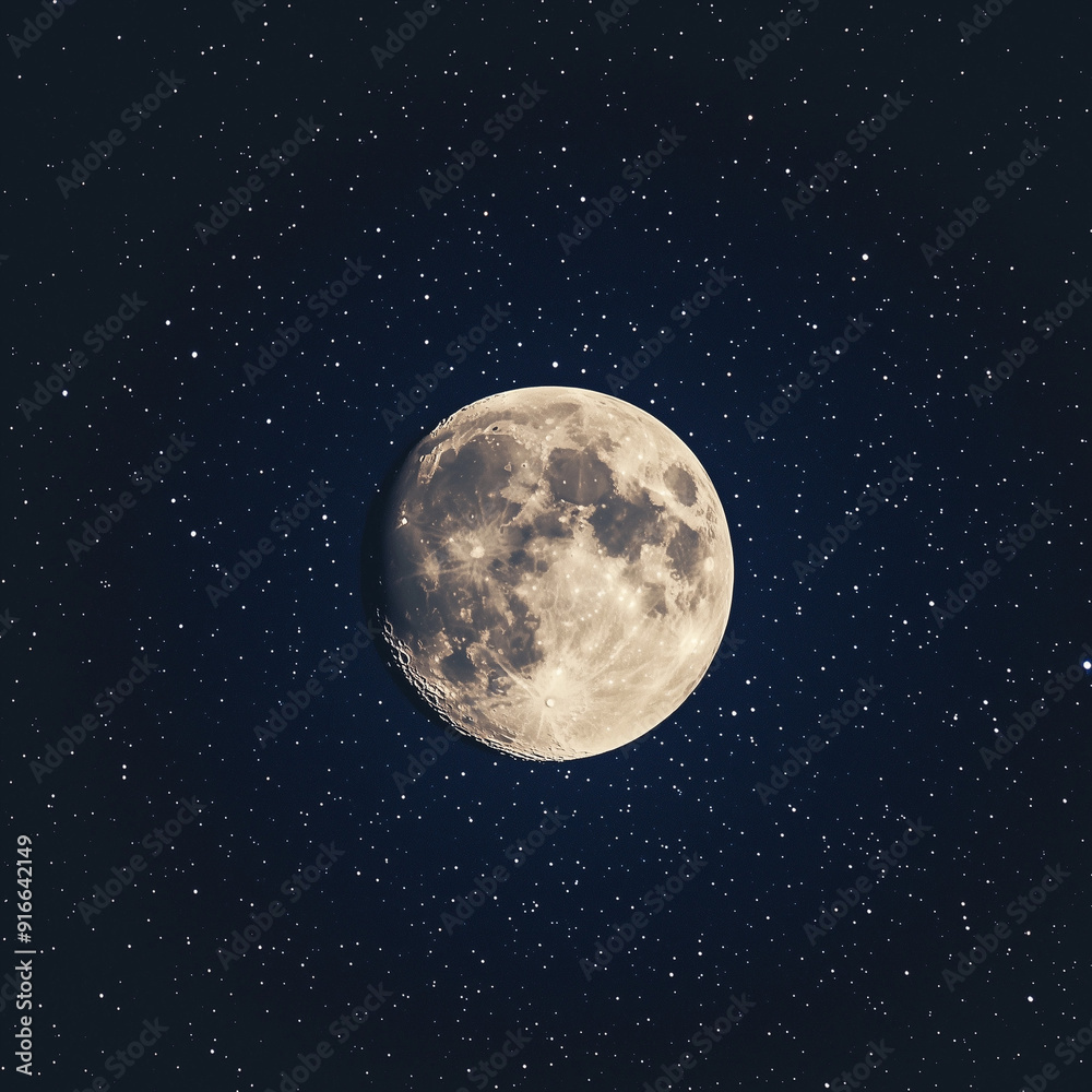 Obraz premium Full moon surrounded by twinkling stars in a clear night sky