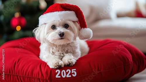 A cute Christmas hat with a puppy wearing a 