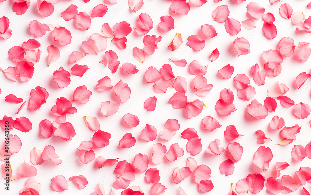 Delicate pink rose petals dance in a whimsical scatter on a pristine white canvas. Delicate pink rose petals dance in a whimsical scatter on a pristine white canvas.