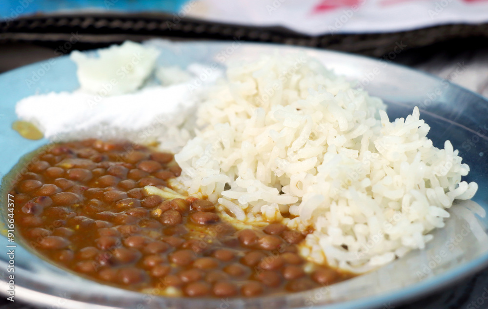 Healthy nutritious Indian comfort food Dal Chawal or Dal Rice in Healthy nutritious Indian comfort food Dal Chawal or Dal Rice in