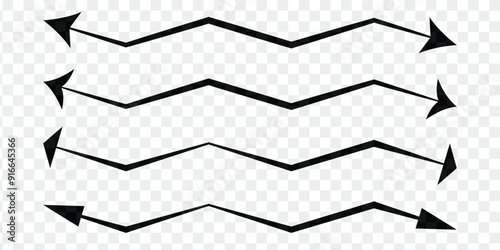 Horizontal dual sided long straight arrow signs. Black, red, stock pointer, direction, position symbol and double arrow icon. Long Black arrow. 