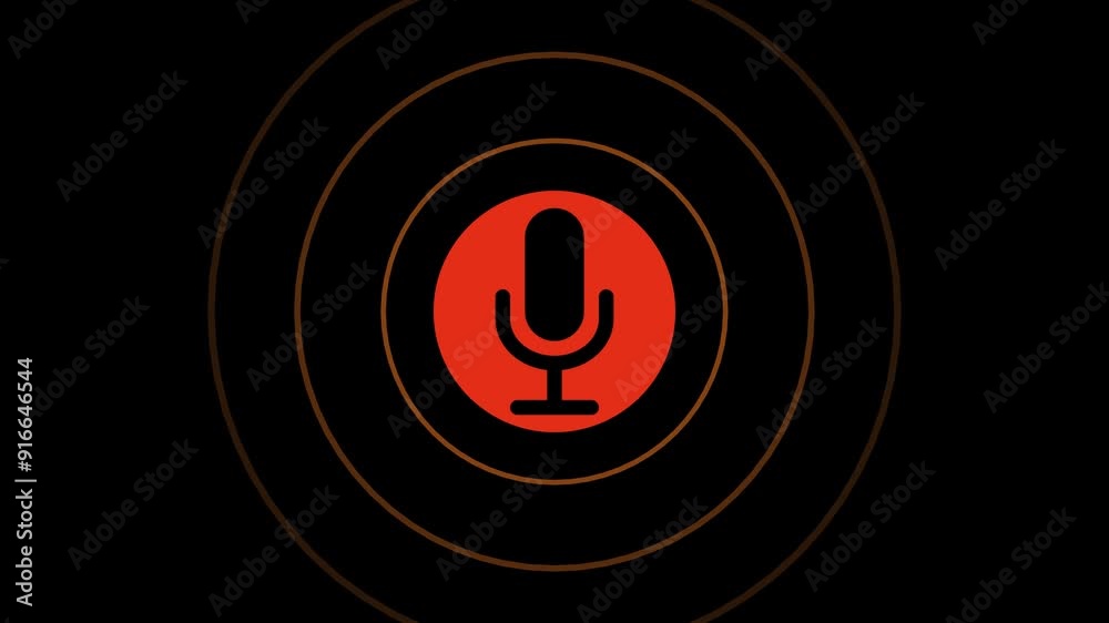 Animation of white microphone and sound waves. Audio listening Microphone symbol icon animation.
