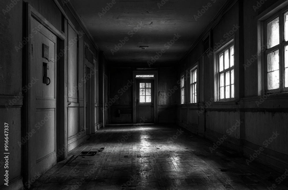 A corridor shrouded in darkness, At the end of the hall, a door appeared, slightly ajar, creaking softly as if inviting you to an unknown place. A corridor shrouded in darkness, At the end of the hall, a door appeared, slightly ajar, creaking softly as if inviting you to an unknown place.