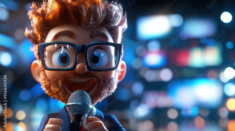 3D clip art of a journalist with a microphone, news studio background, vivid details, separate layers 3D clip art of a journalist with a microphone, news studio background, vivid details, separate layers