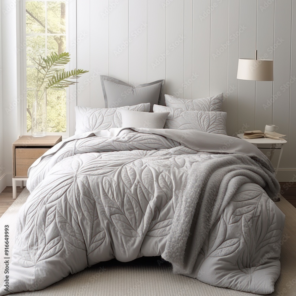 Obraz premium Luxurious Bedroom, Comfortable King Size Bed, premium cotton bed sheets, Residential hotel Interior