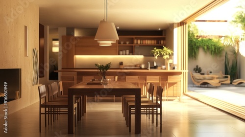 Modern Kitchen and Dining Area with a View