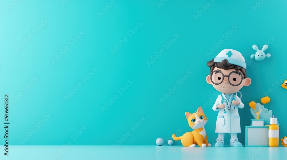 3D clip art of a veterinarian with a cat, clinic background, soft details, separate layers 3D clip art of a veterinarian with a cat, clinic background, soft details, separate layers