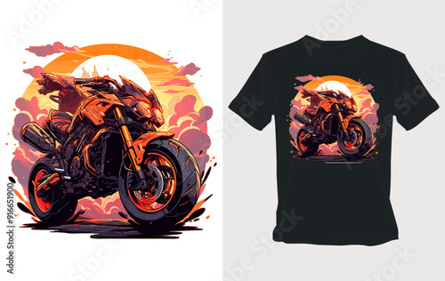 Motorcycle in the Sunset T-Shirt Design photo