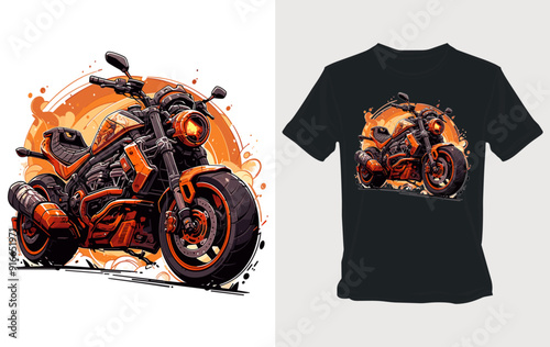 Orange Motorcycle Illustration on a T-Shirt Design