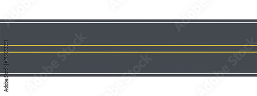 Asphalt road top view with two yellow lines element. Vector illustration