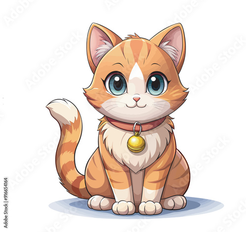 Cute Cartoon Cat Illustration Vector Art, Kawaii Cat Vector for Kids and Pet Lovers, Chibi Kitten with Stripes Vector Graphic