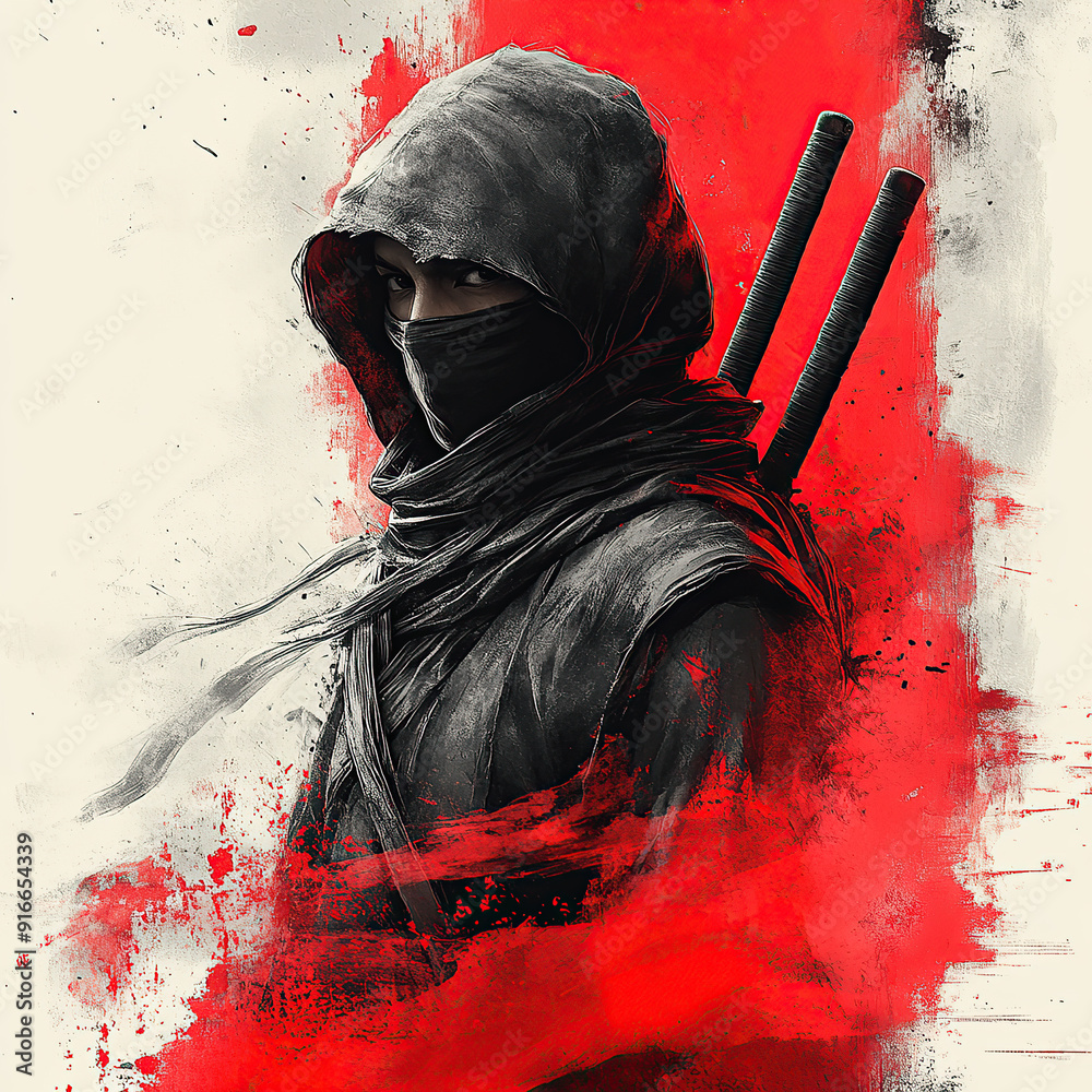 ninja with katana and isolated white background ninja with katana and isolated white background