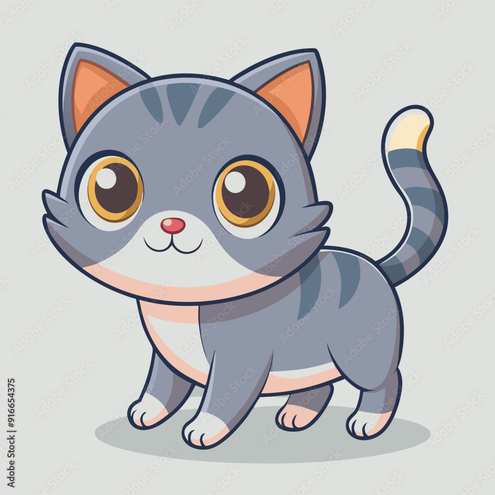 Cute Cartoon Cat Illustration Vector Art, Kawaii Cat Vector for Kids and Pet Lovers, Chibi Kitten with Stripes Vector Graphic Cute Cartoon Cat Illustration Vector Art, Kawaii Cat Vector for Kids and Pet Lovers, Chibi Kitten with Stripes Vector Graphic