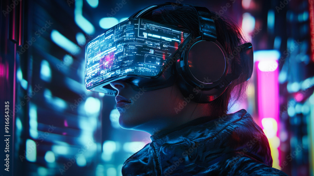 A cyberpunk hacker in a virtual reality setting A cyberpunk hacker in a virtual reality setting