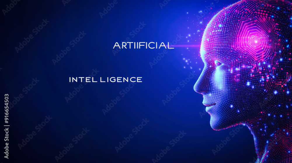 Fototapeta premium A humanoid head with a neural network brain. Artificial intelligence concept.